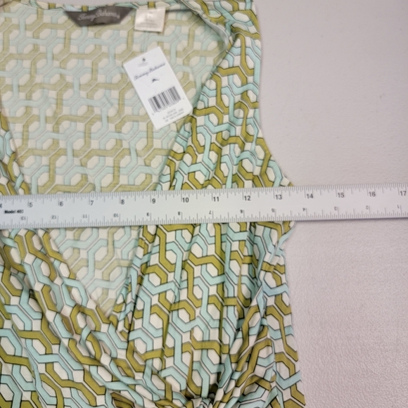 Tommy Bahama 100% Silk Dress Green Pattern Front Knot Women's Size XS - Picture 5 of 6